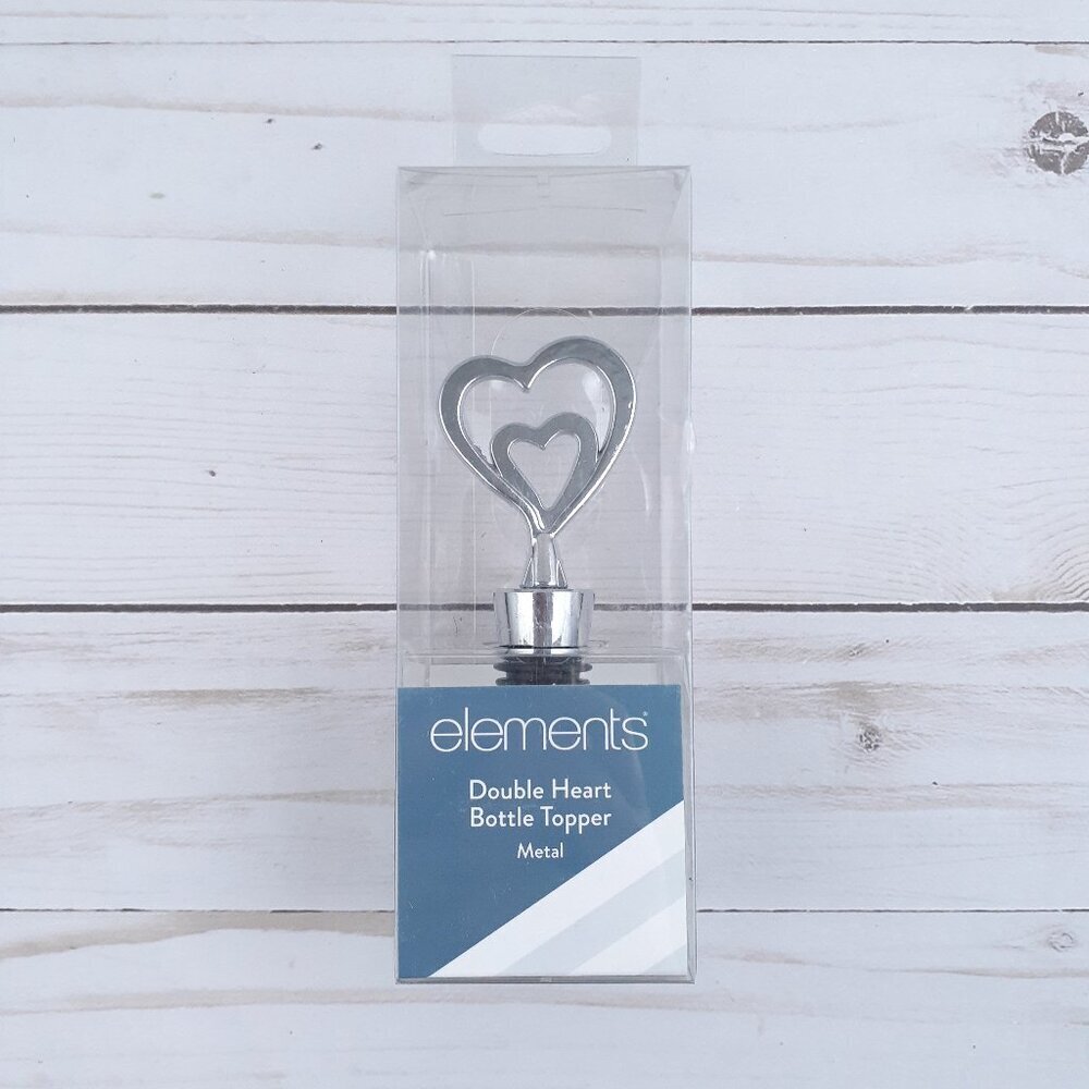Elements Metal Wine Bottle Topper Double Heart